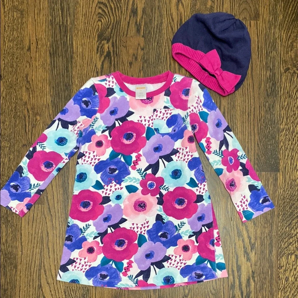 Floral Long Sleeve Dress with Hat